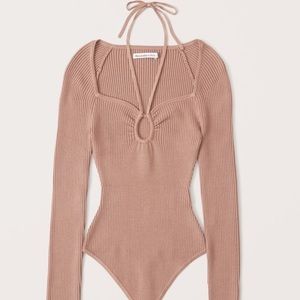 Abercrombie strappy cinched front sweater body suit in apricot brown